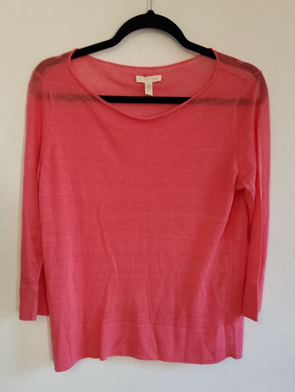 EILEEN FISHER Coral Pink Fine Knit Linen Top (Italian Yarn) Coastal Minimalist